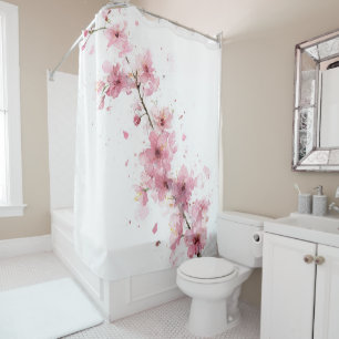 Cherry Blossom Sakura Pink White Pastel Floral Shower Curtain