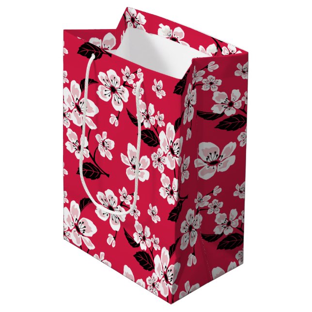 CHERRY BLOSSOM - SAKURA (RED) MEDIUM GIFT BAG (Front Angled)