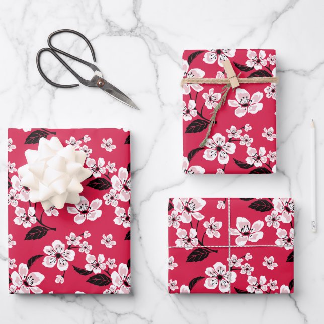 CHERRY BLOSSOM - SAKURA (RED) WRAPPING PAPER SHEET (Front)