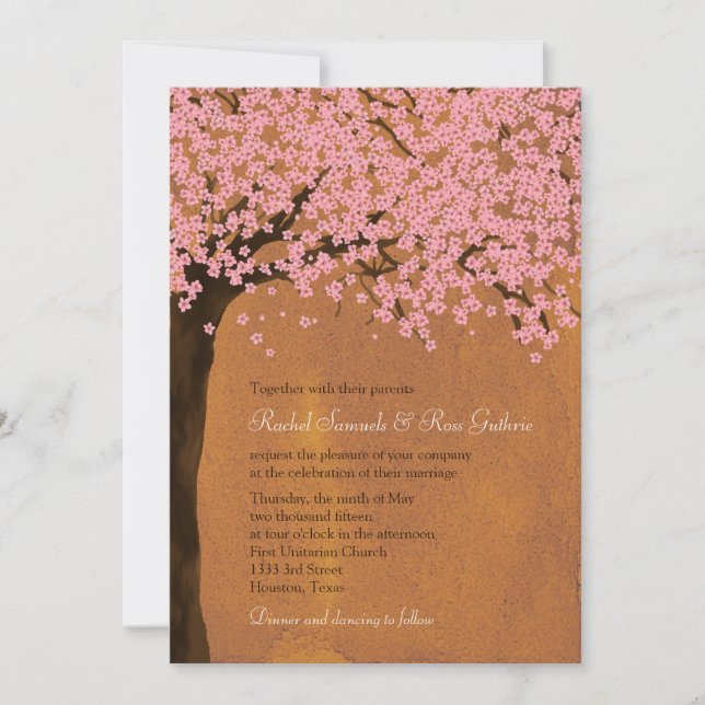Cherry Blossom Sakura (Sunset) Watercolor Wedding Invitation (Front)