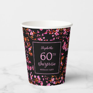 Cherry Blossom Sakura Surprise Black Birthday Paper Cups