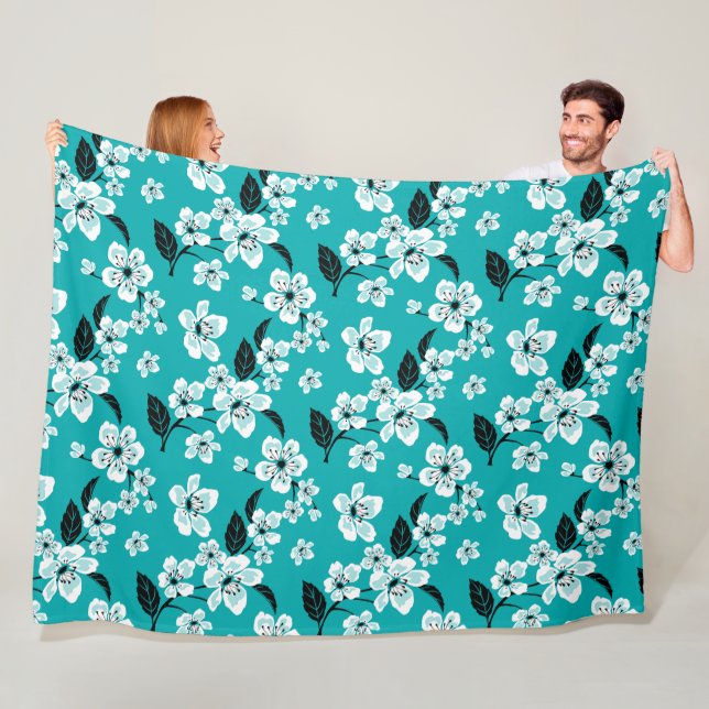 CHERRY BLOSSOM - SAKURA (TEAL) FLEECE BLANKET (In Situ)