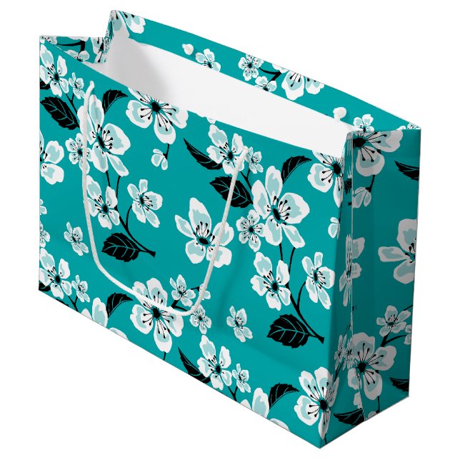 CHERRY BLOSSOM - SAKURA (TEAL) Gift Bag (Front Angled)