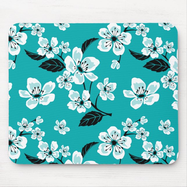 CHERRY BLOSSOM - SAKURA (TEAL) MOUSE PAD (Front)