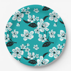 CHERRY BLOSSOM - SAKURA (TEAL) PAPER PLATE