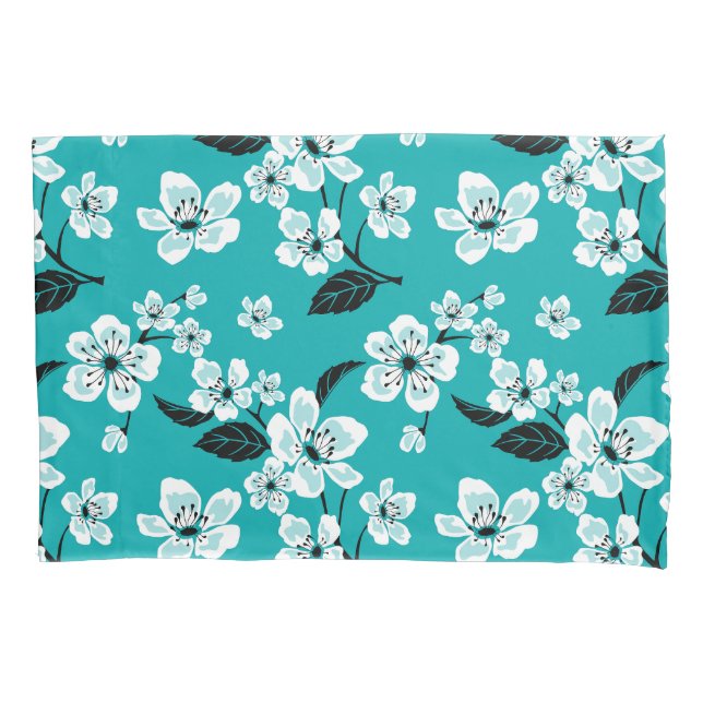 CHERRY BLOSSOM - SAKURA (TEAL) PILLOWCASE (Front-Left)