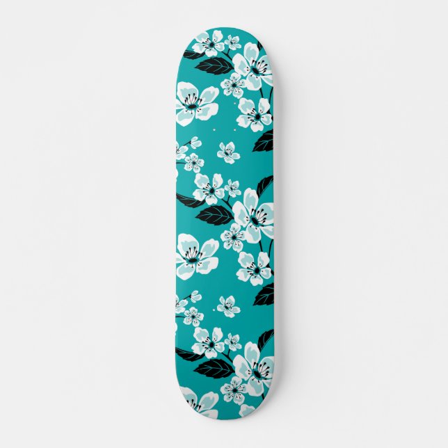 CHERRY BLOSSOM - SAKURA (TEAL) SKATEBOARD (Front)