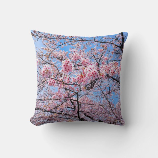 Cherry Blossom Sakuras Oriental Floral Natural Cushion (Front)