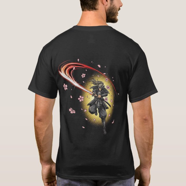 Cherry Blossom Samurai Blade | Dual-Side Elegant T-Shirt (Back)