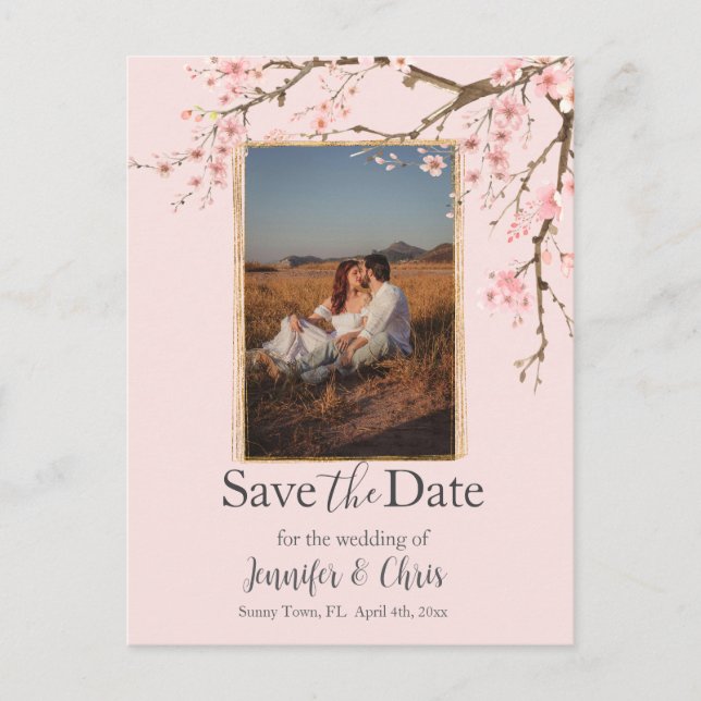 Cherry Blossom Save the Date Photo Postcard (Front)