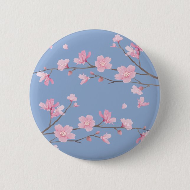 Cherry Blossom - Serenity Blue 6 Cm Round Badge (Front)