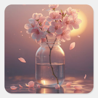 Cherry Blossom Serenity – Elegant Sakura Branch in Square Sticker