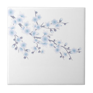Cherry Blossom Sky Blue Floral Ceramic Tile