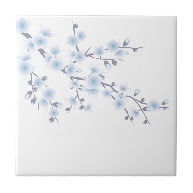 Cherry Blossom Sky Blue Floral Ceramic Tile (Front)