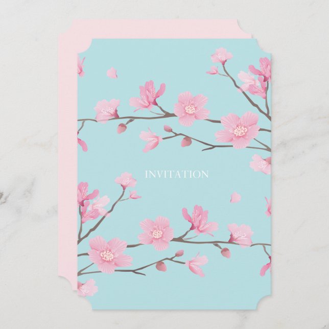 Cherry Blossom - Sky Blue Invitation (Front/Back)
