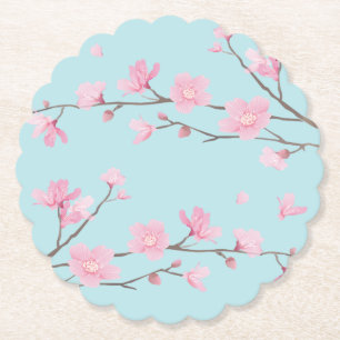 Cherry Blossom - Sky Blue Paper Coaster