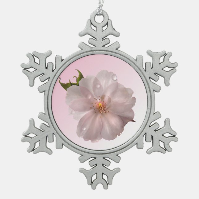 Cherry Blossom Snowflake Pewter Christmas Ornament (Front)