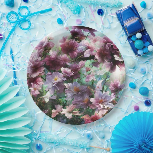 Cherry Blossom Splash Flowers Paper Plate (Party)