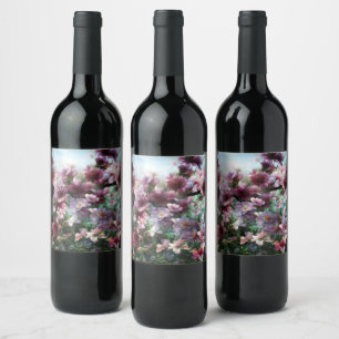 Cherry Blossom Splash Flowers Wine Label