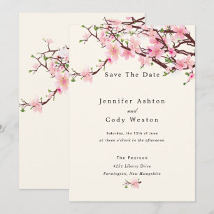 Cherry Blossom Spring Wedding Save The Date Cream