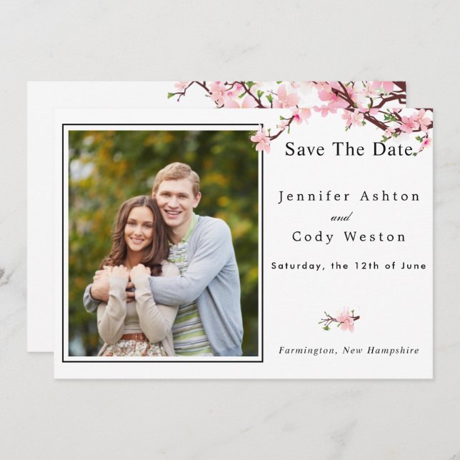 Cherry Blossom Spring Wedding Save The Date PHOTO (Front/Back)
