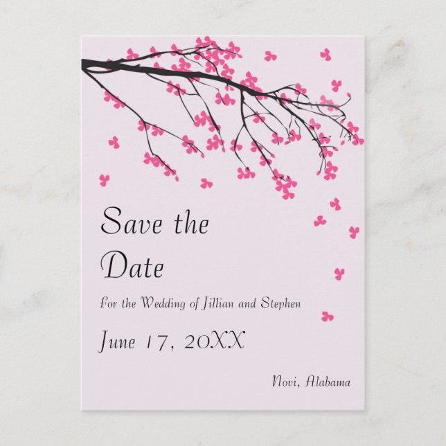 Cherry Blossom Stem - Save the Date Announcement Postcard (Front)