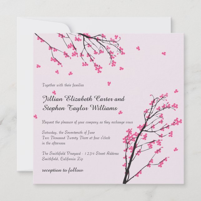 Cherry Blossom Stem - Square Wedding Invitation (Front)