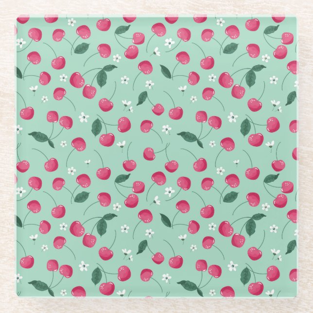 Cherry Blossom: Summer Festive Design Glass Coaster (Front)