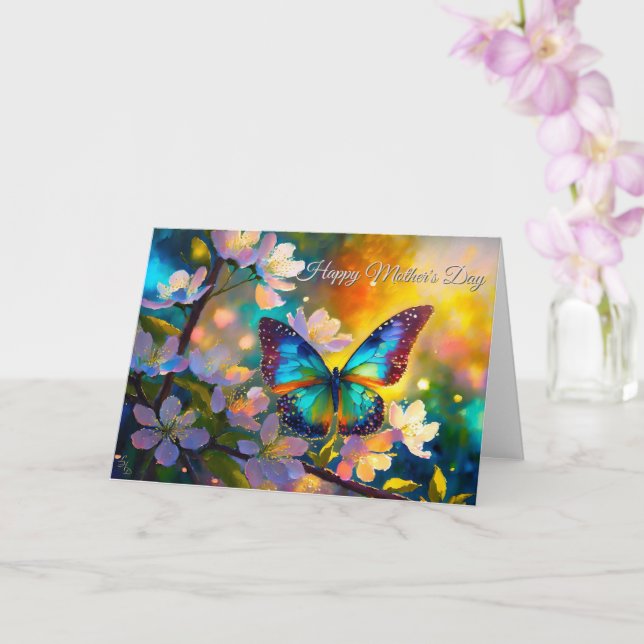 Cherry Blossom Sunrise Mother's Day Butterfly Card (Orchid)
