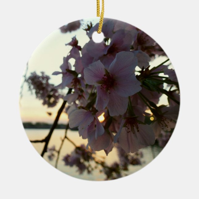 Cherry Blossom Sunset in Washington DC Ceramic Tree Decoration (Front)