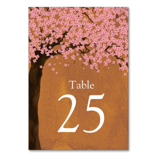 Cherry Blossom Sunset Watercolor Table Number (Front)