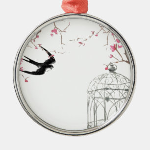 Cherry blossom, swallow, birdcage design metal tree decoration