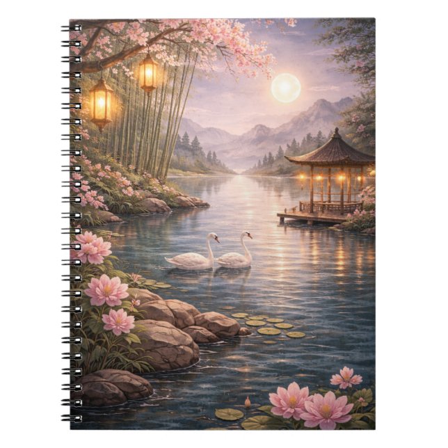 Cherry Blossom Swan Lake NoteSpiral Photo Notebook (Front)