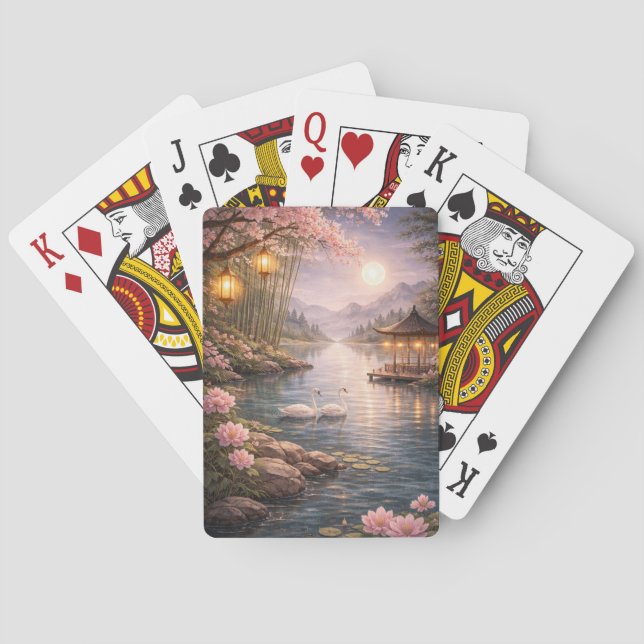 Cherry Blossom Swan Lake Playing Cards – Aesthetic (Back)