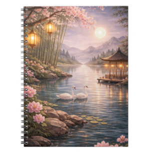 Cherry Blossom Swan Lake Spiral Photo Notebook 