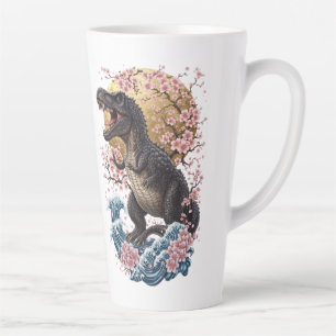 Cherry Blossom T-Rex Japanese Wave Ukiyo-e Art Latte Mug