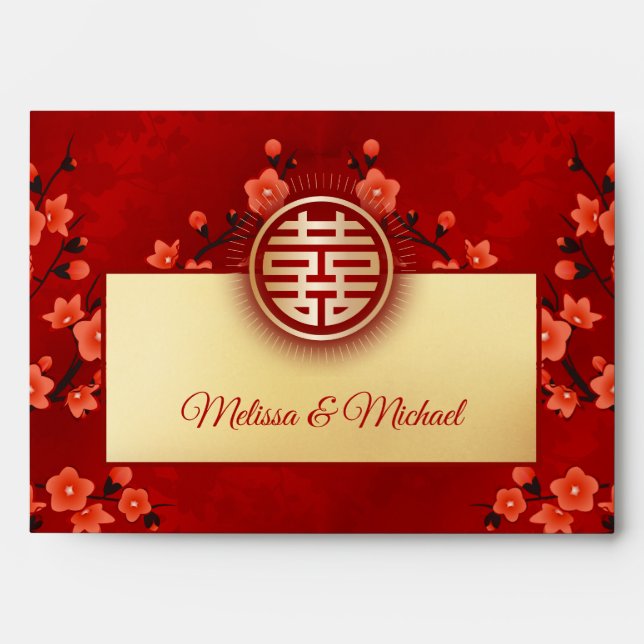Cherry Blossom Tea Ceremony Gold Red  Envelope (Front)