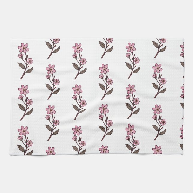 Cherry Blossom Tea Towel - White Pattern (Horizontal)