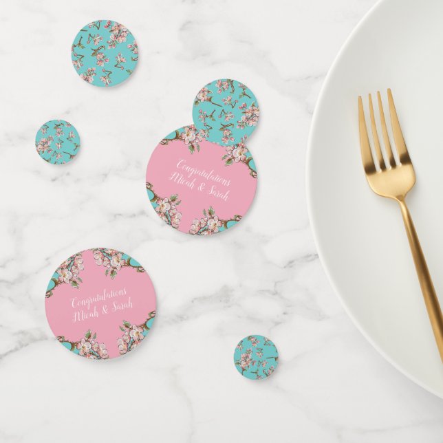 Cherry Blossom Teal Retro Vintage Baby Shower Confetti (Group)
