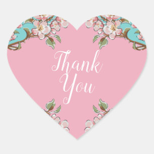 Cherry Blossom Teal Retro Vintage Baby Shower Heart Sticker