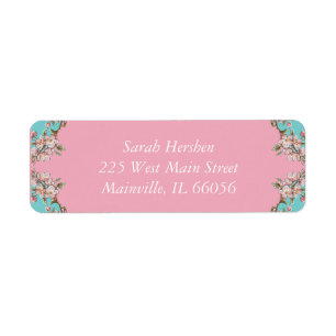 Cherry Blossom Teal Retro Vintage Baby Shower Return Address Label