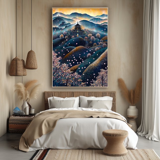 Cherry Blossom Temple in Pointillist Style Poster (Creator Uploaded)