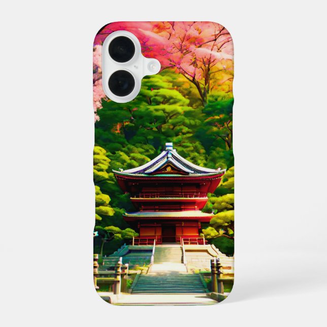 Cherry Blossom Temple  iPhone 16 Case (Back)