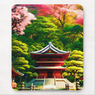 Cherry Blossom Temple Mouse Pad