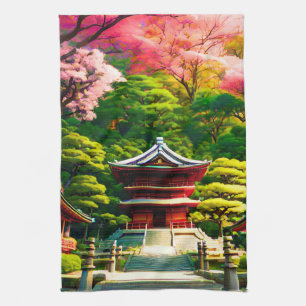 Cherry Blossom Temple Tea Towel