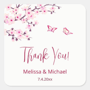 Cherry Blossom Thank You Wedding Favor   Square Sticker