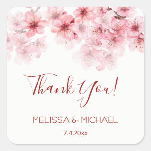 Cherry Blossom Thank You Wedding Favour Square Sticker