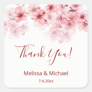Cherry Blossom Thank You Wedding Favour   Square Sticker