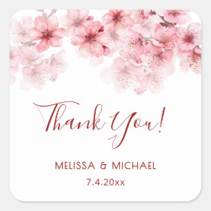 Cherry Blossom Thank You Wedding Favour Square Sticker