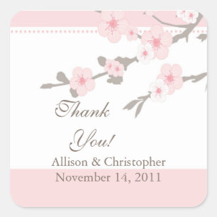 Cherry Blossom Thank You Wedding Square Sticker